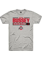 Reggie Bussey  Ohio State Buckeyes Ash Rally NIL Stacked Box Short Sleeve T Shirt