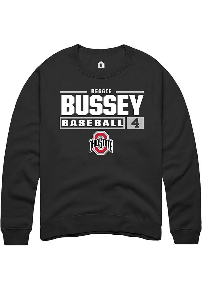 Reggie Bussey Rally Ohio State Buckeyes Mens NIL Stacked Box Long Sleeve Crew Sweatshirt