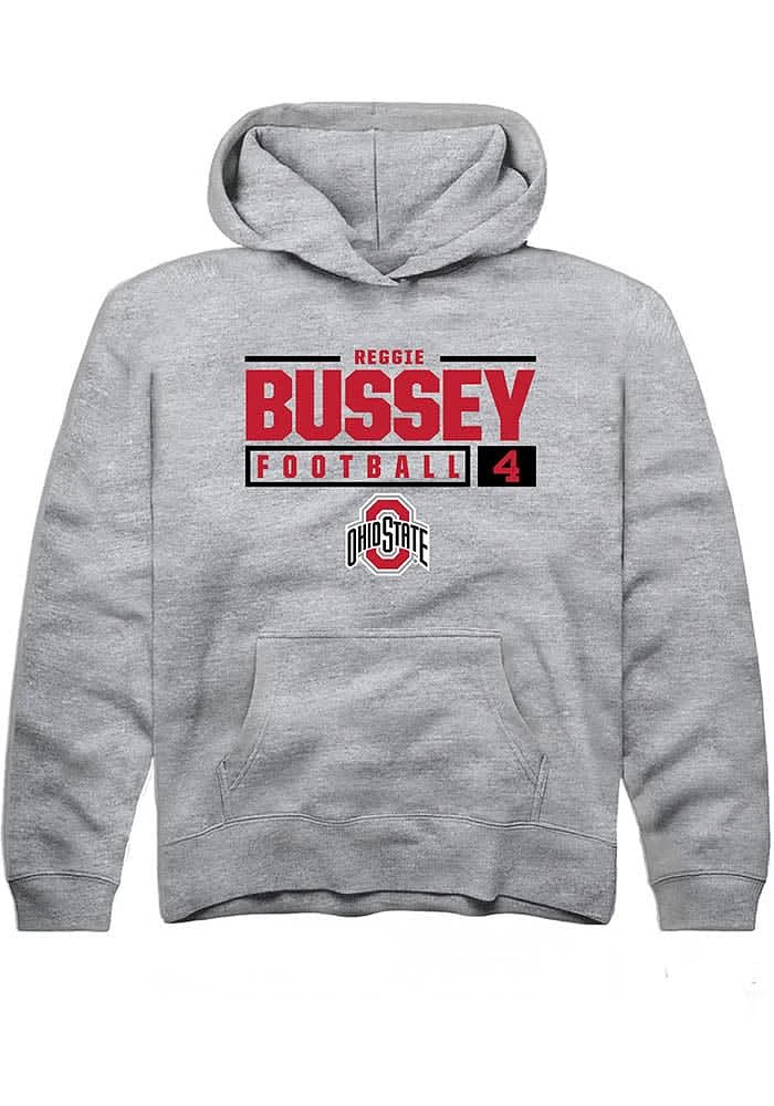 Reggie Bussey Rally Ohio State Buckeyes Youth Grey NIL Stacked Box Long Sleeve Hoodie