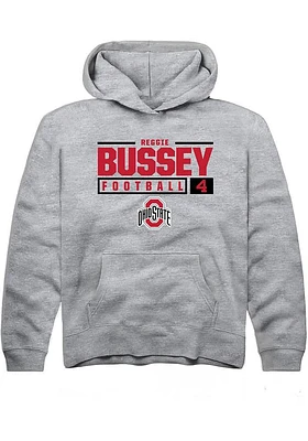 Reggie Bussey  Rally Ohio State Buckeyes Youth Grey NIL Stacked Box Long Sleeve Hoodie