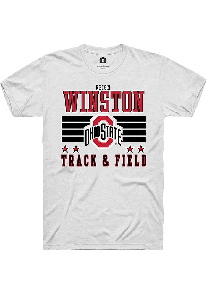 Reign Winston  Ohio State Buckeyes White Rally NIL Striped Short Sleeve T Shirt