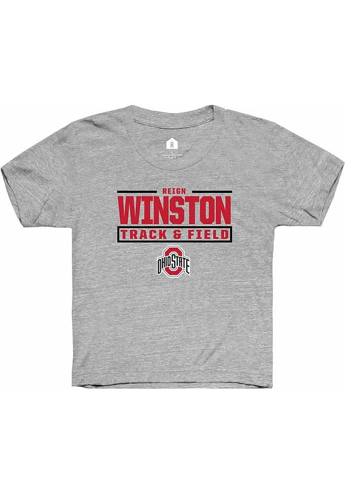 Reign Winston  Rally Ohio State Buckeyes Youth Grey NIL Stacked Box Short Sleeve T-Shirt