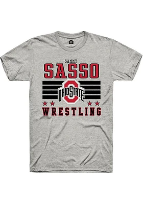 Sammy Sasso  Ohio State Buckeyes Ash Rally NIL Striped Short Sleeve T Shirt