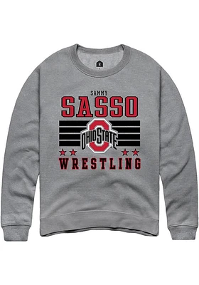 Sammy Sasso Rally Ohio State Buckeyes Mens NIL Striped Long Sleeve Crew Sweatshirt