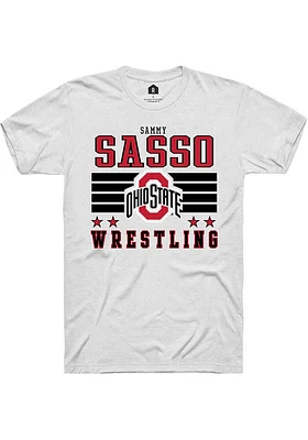 Sammy Sasso  Ohio State Buckeyes White Rally NIL Striped Short Sleeve T Shirt