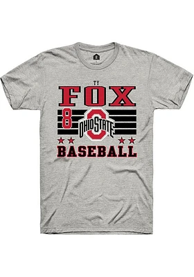 Ty Fox  Ohio State Buckeyes Ash Rally NIL Striped Short Sleeve T Shirt
