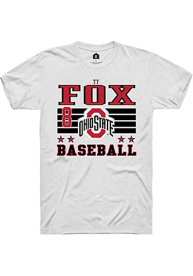Ty Fox  Ohio State Buckeyes White Rally NIL Striped Short Sleeve T Shirt