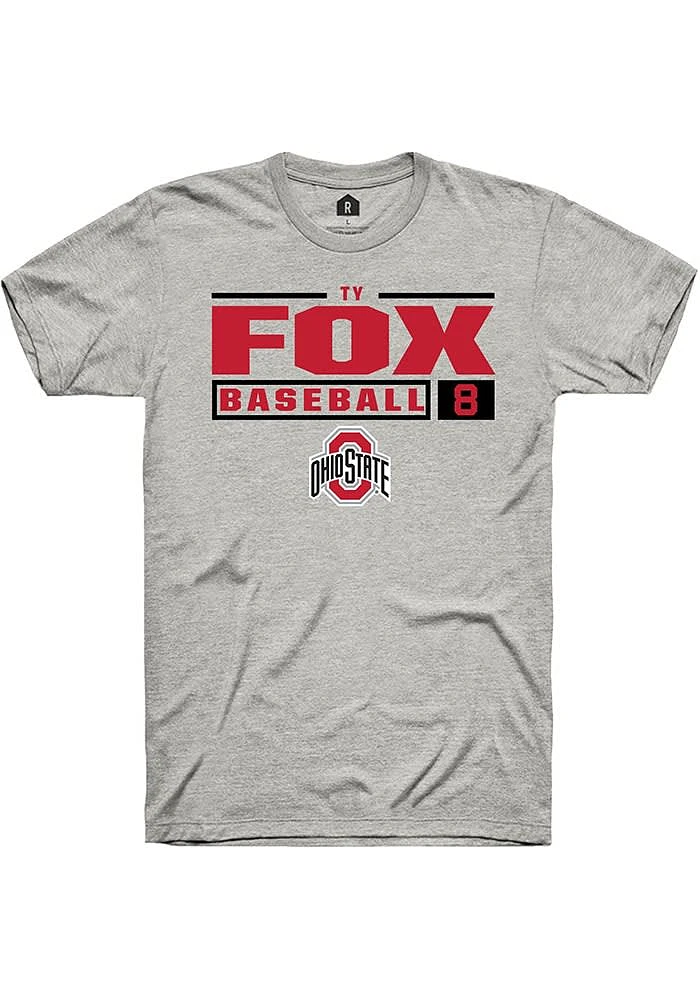 Ty Fox  Ohio State Buckeyes Ash Rally NIL Stacked Box Short Sleeve T Shirt