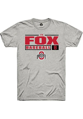 Ty Fox  Ohio State Buckeyes Ash Rally NIL Stacked Box Short Sleeve T Shirt