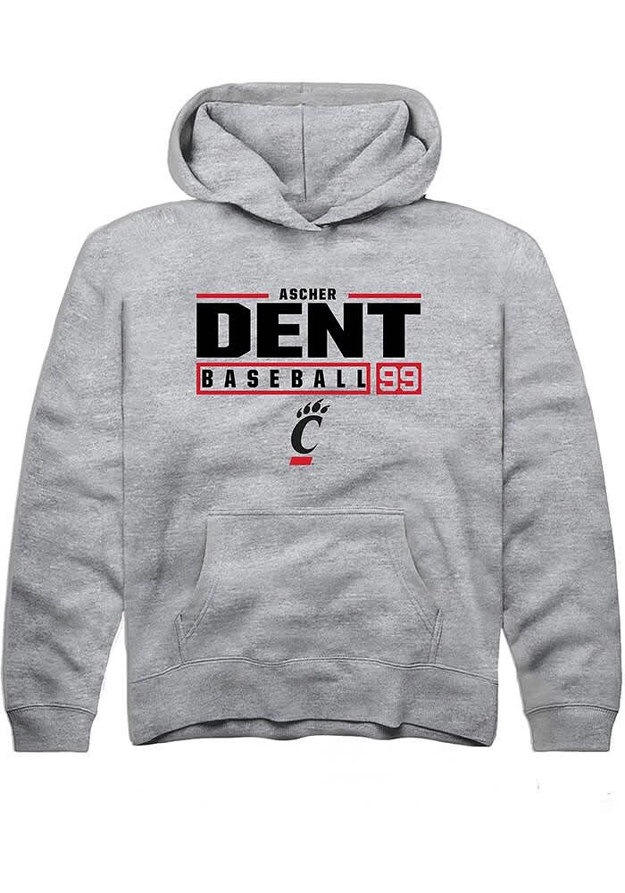 Ascher Dent Rally Cincinnati Bearcats Youth Grey NIL Stacked Box Long Sleeve Hoodie