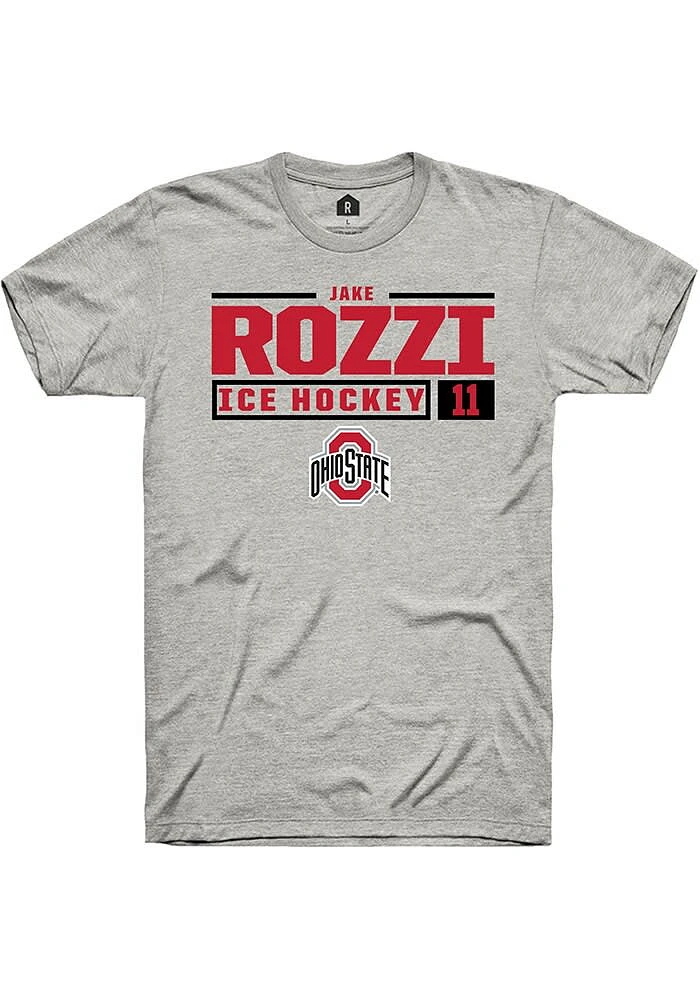 Jake Rozzi Ohio State Buckeyes Ash Rally NIL Stacked Box Short Sleeve T Shirt