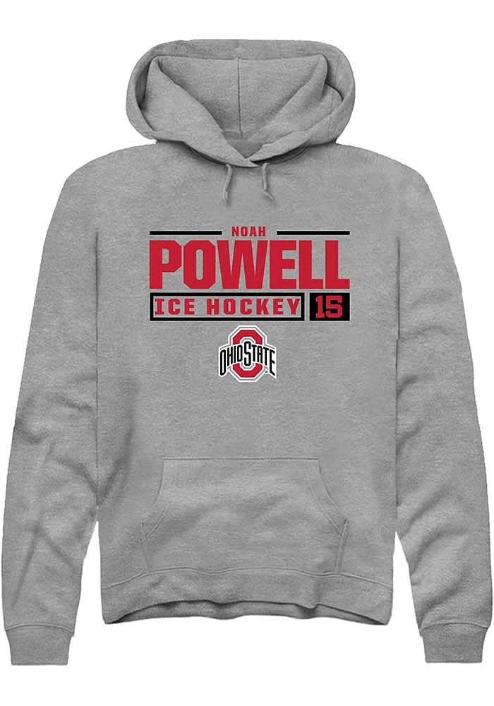 Noah Powell Rally Ohio State Buckeyes Mens Graphite NIL Stacked Box Long Sleeve Hoodie