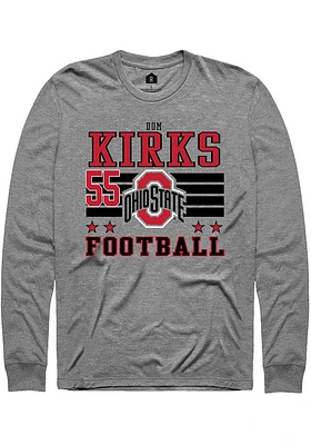 Dom Kirks  Ohio State Buckeyes Grey Rally NIL Striped Long Sleeve T Shirt