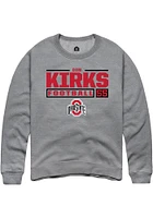 Dom Kirks  Rally Ohio State Buckeyes Mens Graphite NIL Stacked Box Long Sleeve Crew Sweatshirt