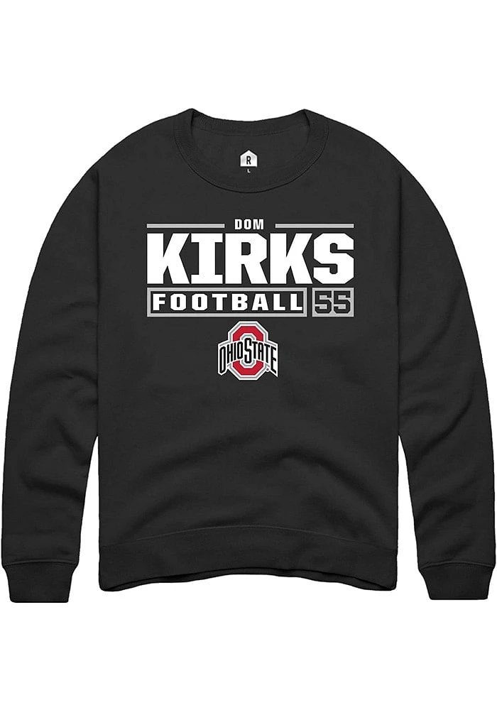 Dom Kirks Rally Ohio State Buckeyes Mens NIL Stacked Box Long Sleeve Crew Sweatshirt