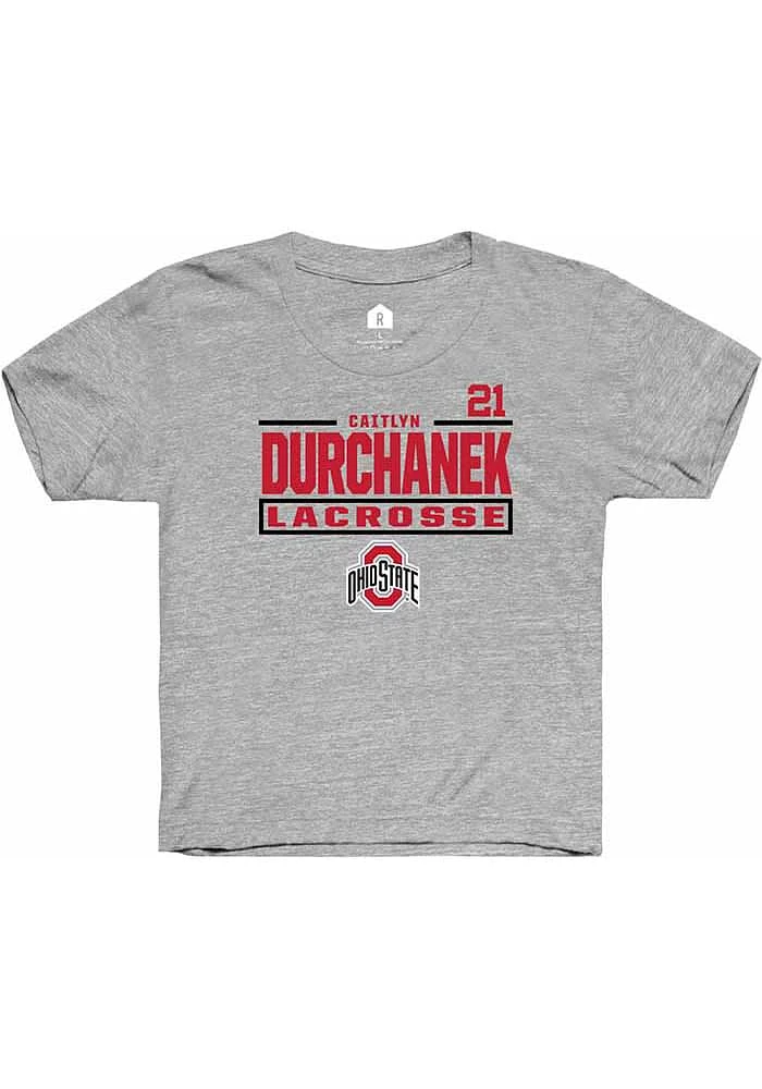 Caitlyn Durchanek Rally Ohio State Buckeyes Youth Grey NIL Stacked Box Short Sleeve T-Shirt