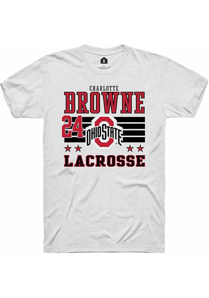 Charlotte Browne Ohio State Buckeyes White Rally NIL Striped Short Sleeve T Shirt