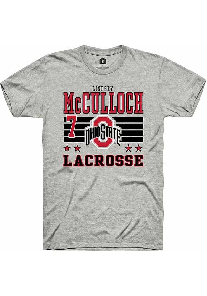 Lindsey McCulloch Ohio State Buckeyes Ash Rally NIL Striped Short Sleeve T Shirt