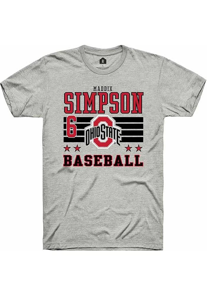 Maddix Simpson Ohio State Buckeyes Ash Rally NIL Striped Short Sleeve T Shirt