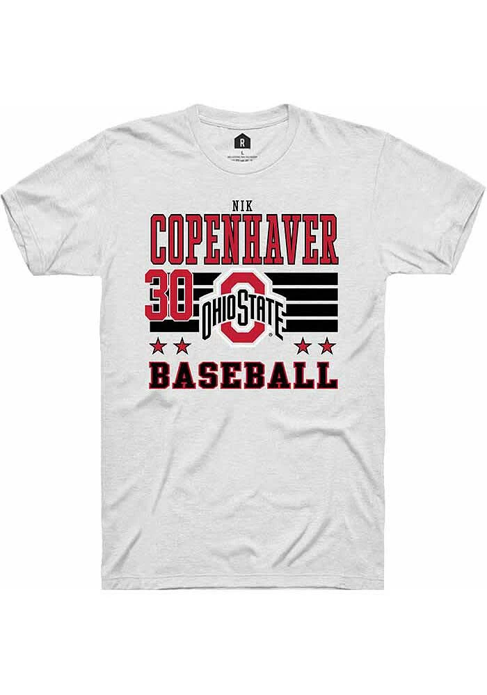 Nik Copenhaver Ohio State Buckeyes White Rally NIL Striped Short Sleeve T Shirt