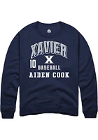Aiden Cook  Rally Xavier Musketeers Mens Navy Blue NIL Arch Logo Long Sleeve Crew Sweatshirt