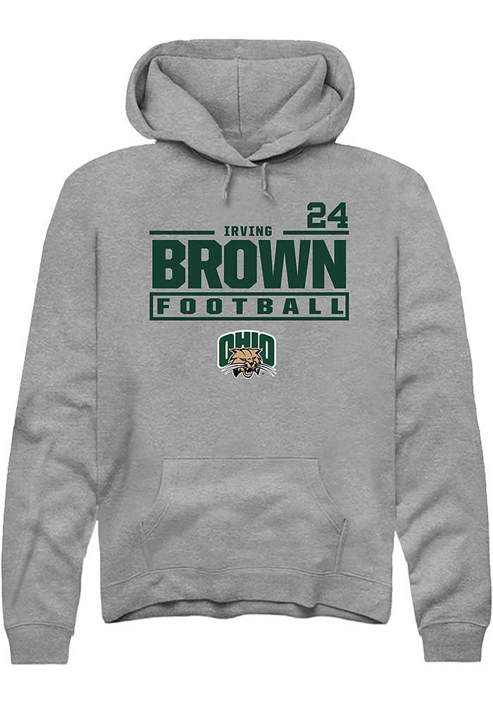 Irving Brown Rally Ohio Bobcats Mens Graphite NIL Stacked Box Long Sleeve Hoodie
