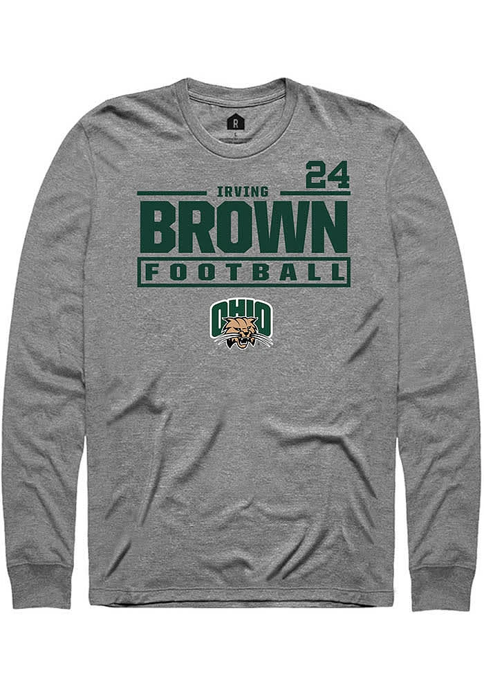 Irving Brown Ohio Bobcats Graphite Rally NIL Stacked Box Long Sleeve T Shirt