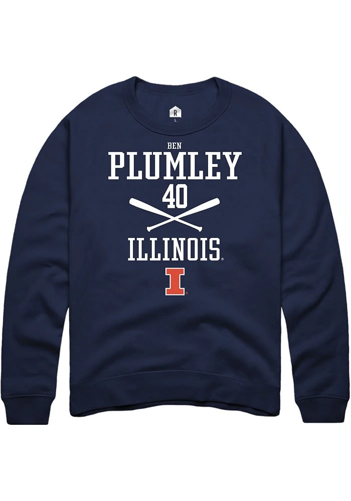 Ben Plumley Rally Illinois Fighting Illini Mens Navy Blue NIL Sport Icon Long Sleeve Crew Sweatsh..