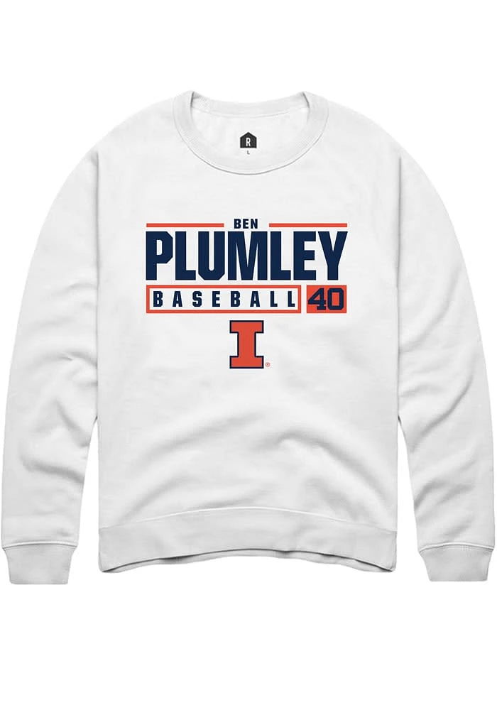 Ben Plumley Rally Illinois Fighting Illini Mens White NIL Stacked Box Long Sleeve Crew Sweatshirt