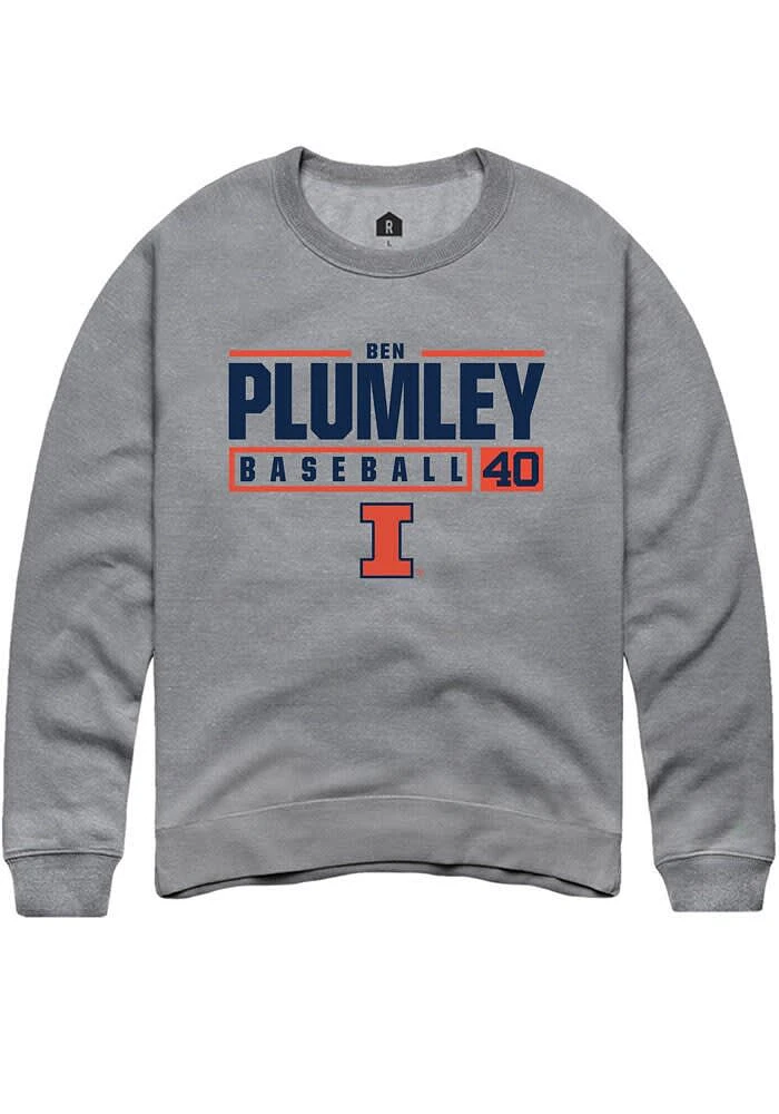 Ben Plumley Rally Illinois Fighting Illini Mens Graphite NIL Stacked Box Long Sleeve Crew Sweatsh..