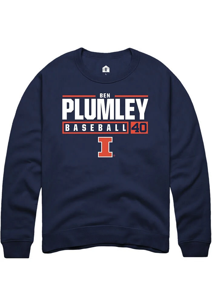 Ben Plumley Rally Illinois Fighting Illini Mens Navy Blue NIL Stacked Box Long Sleeve Crew Sweats..