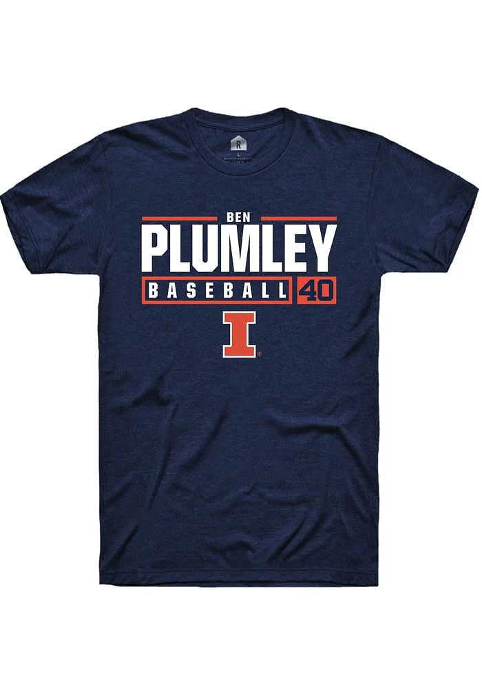 Ben Plumley Illinois Fighting Illini Navy Blue Rally NIL Stacked Box Short Sleeve T Shirt