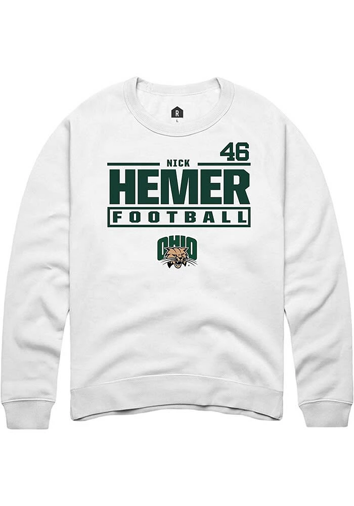 Nick Hemer Rally Ohio Bobcats Mens NIL Stacked Box Long Sleeve Crew Sweatshirt
