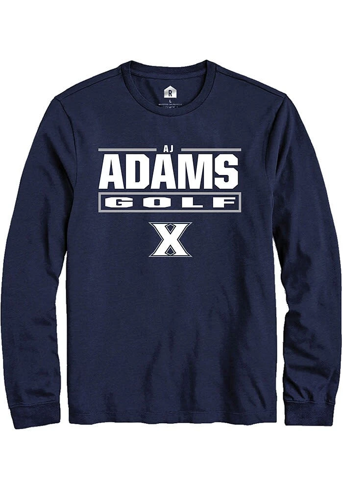 AJ Adams Xavier Musketeers Navy Blue Rally NIL Stacked Box Long Sleeve T Shirt
