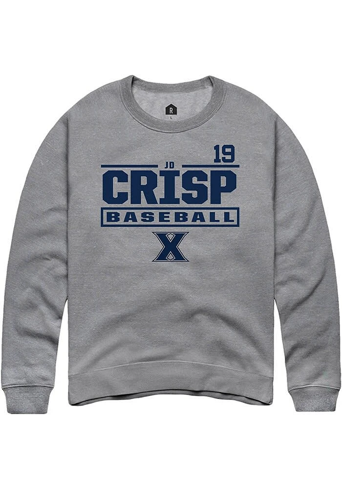 JD Crisp Rally Xavier Musketeers Mens Graphite NIL Stacked Box Long Sleeve Crew Sweatshirt