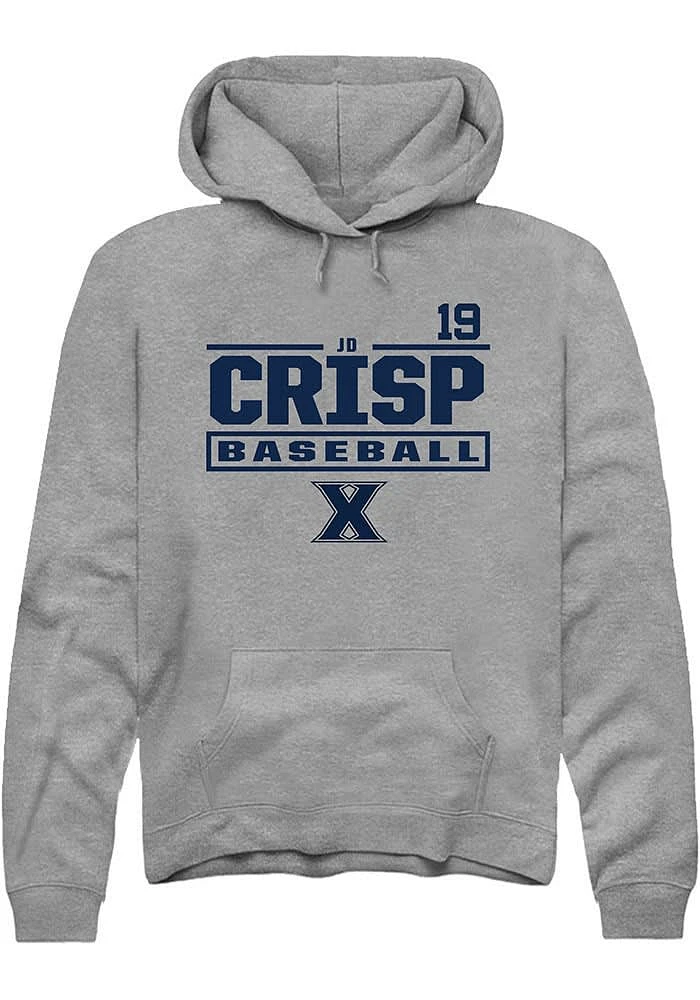JD Crisp Rally Xavier Musketeers Mens Graphite NIL Stacked Box Long Sleeve Hoodie