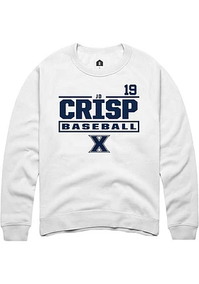 JD Crisp  Rally Xavier Musketeers Mens White NIL Stacked Box Long Sleeve Crew Sweatshirt