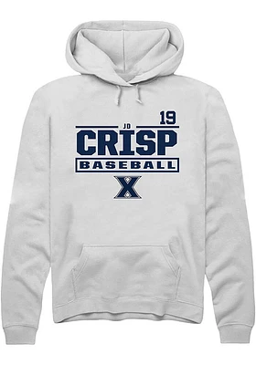 JD Crisp  Rally Xavier Musketeers Mens White NIL Stacked Box Long Sleeve Hoodie