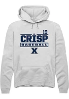 JD Crisp  Rally Xavier Musketeers Mens White NIL Stacked Box Long Sleeve Hoodie