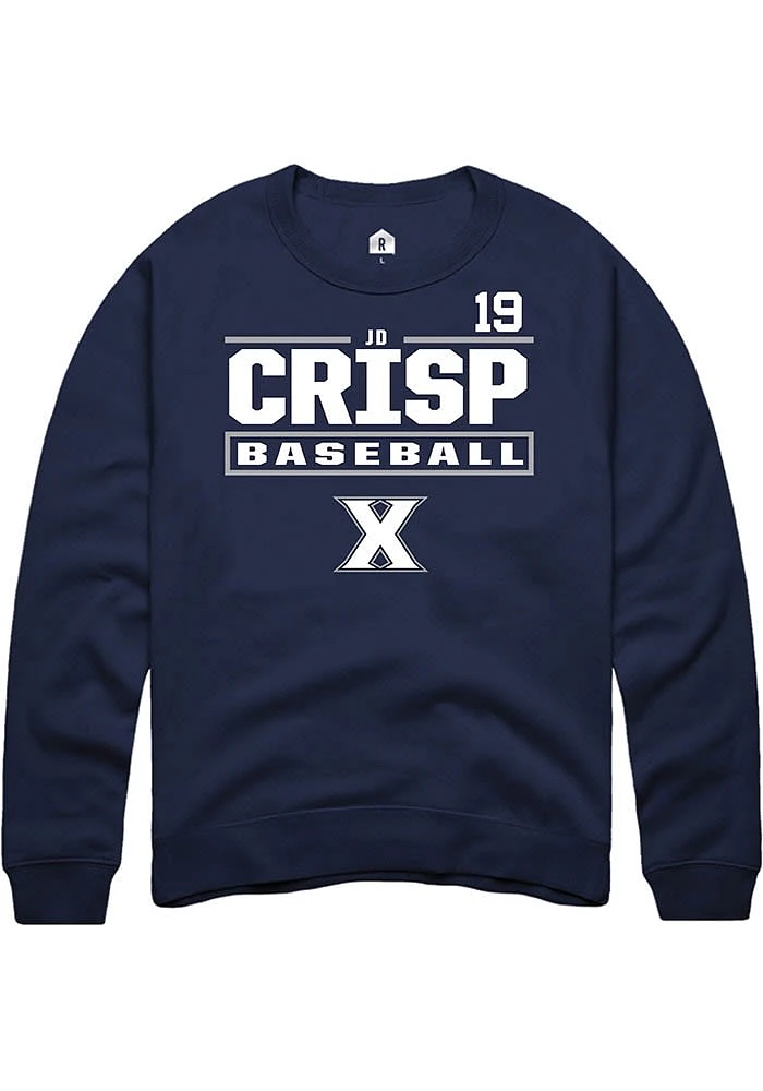 JD Crisp Rally Xavier Musketeers Mens Navy Blue NIL Stacked Box Long Sleeve Crew Sweatshirt