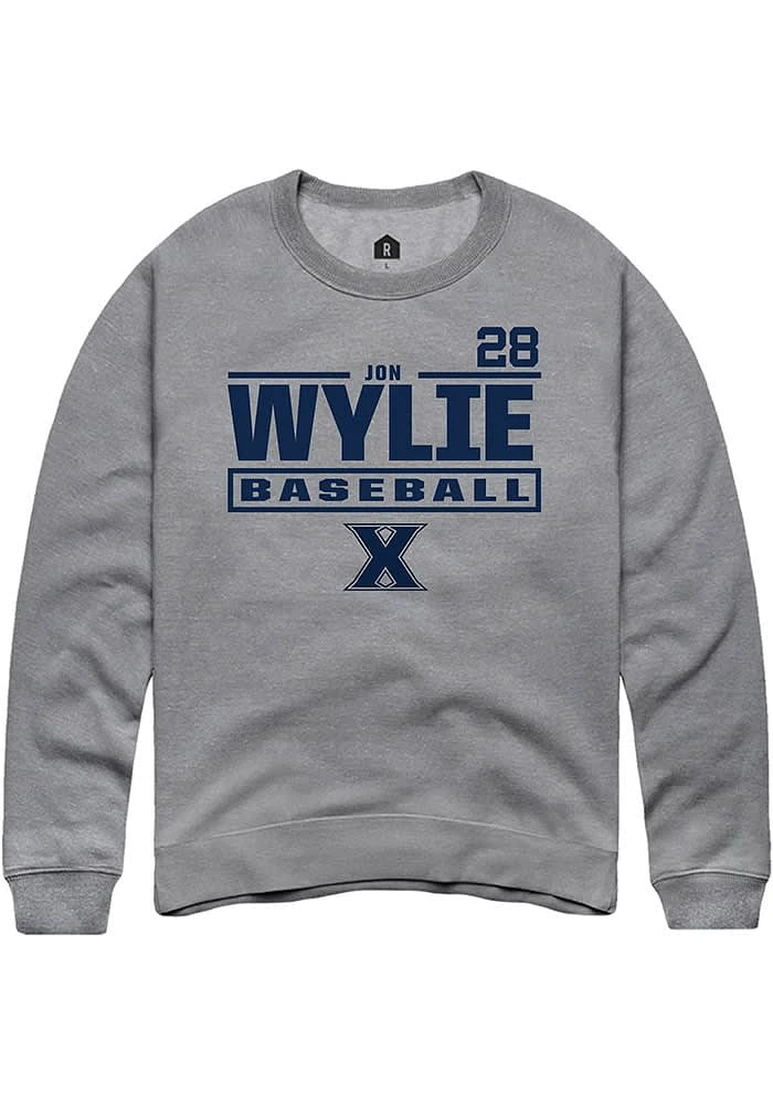 Jon Wylie Rally Xavier Musketeers Mens Graphite NIL Stacked Box Long Sleeve Crew Sweatshirt