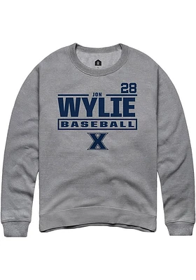 Jon Wylie  Rally Xavier Musketeers Mens Graphite NIL Stacked Box Long Sleeve Crew Sweatshirt