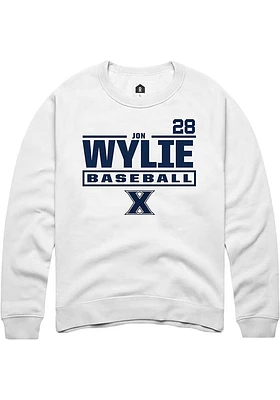Jon Wylie  Rally Xavier Musketeers Mens White NIL Stacked Box Long Sleeve Crew Sweatshirt