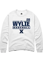 Jon Wylie  Rally Xavier Musketeers Mens White NIL Stacked Box Long Sleeve Crew Sweatshirt