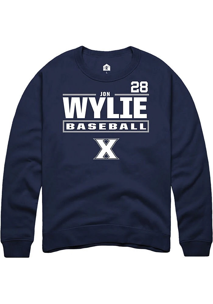 Jon Wylie Rally Xavier Musketeers Mens Navy Blue NIL Stacked Box Long Sleeve Crew Sweatshirt