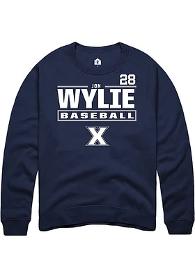 Jon Wylie  Rally Xavier Musketeers Mens Navy Blue NIL Stacked Box Long Sleeve Crew Sweatshirt
