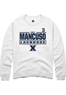 Lola Mancuso  Rally Xavier Musketeers Mens White NIL Stacked Box Long Sleeve Crew Sweatshirt