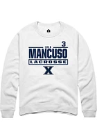 Lola Mancuso  Rally Xavier Musketeers Mens White NIL Stacked Box Long Sleeve Crew Sweatshirt