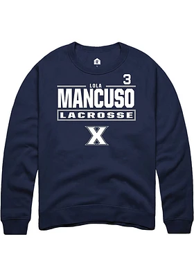 Lola Mancuso  Rally Xavier Musketeers Mens Navy Blue NIL Stacked Box Long Sleeve Crew Sweatshirt