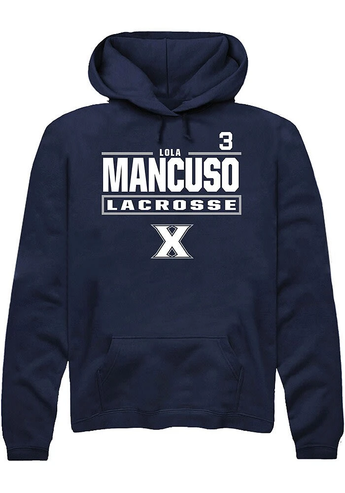 Lola Mancuso Rally Xavier Musketeers Mens Navy Blue NIL Stacked Box Long Sleeve Hoodie